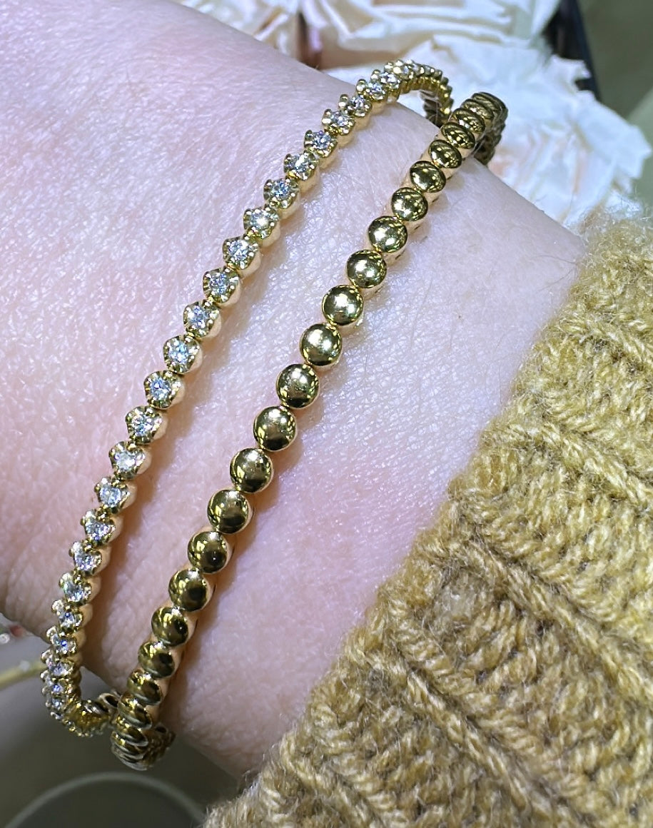 0.55ct tw Double Wrap Bracelet Diamond and Beaded Gold Bangle Bracelet