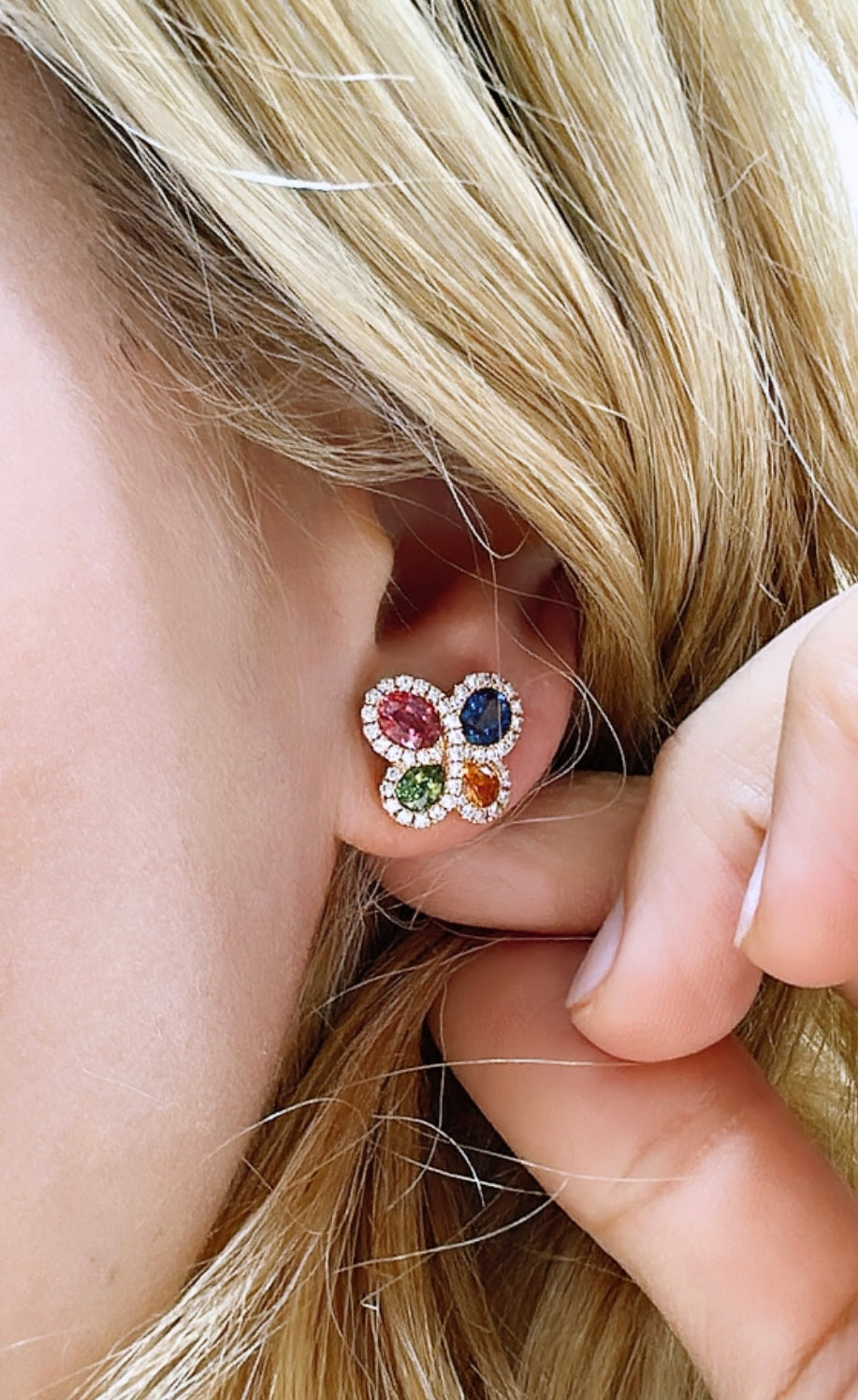 Rainbow Sapphire & Diamond Gold Earrings