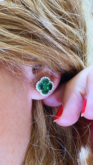 Ladies Green 2.15ct tw Emerald and Diamond Earrings