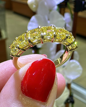 Designer Fancy Intense Yellow Canary 2.31carat Cushion-cut Half Eternity Diamond Ring