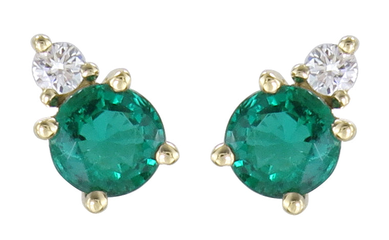 Diamond and Emerald Stud Earring 0.33ct tw