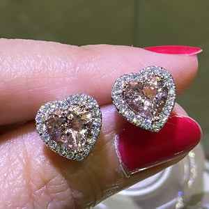 2.47ct tw Morganite and Diamond Heart Earrings