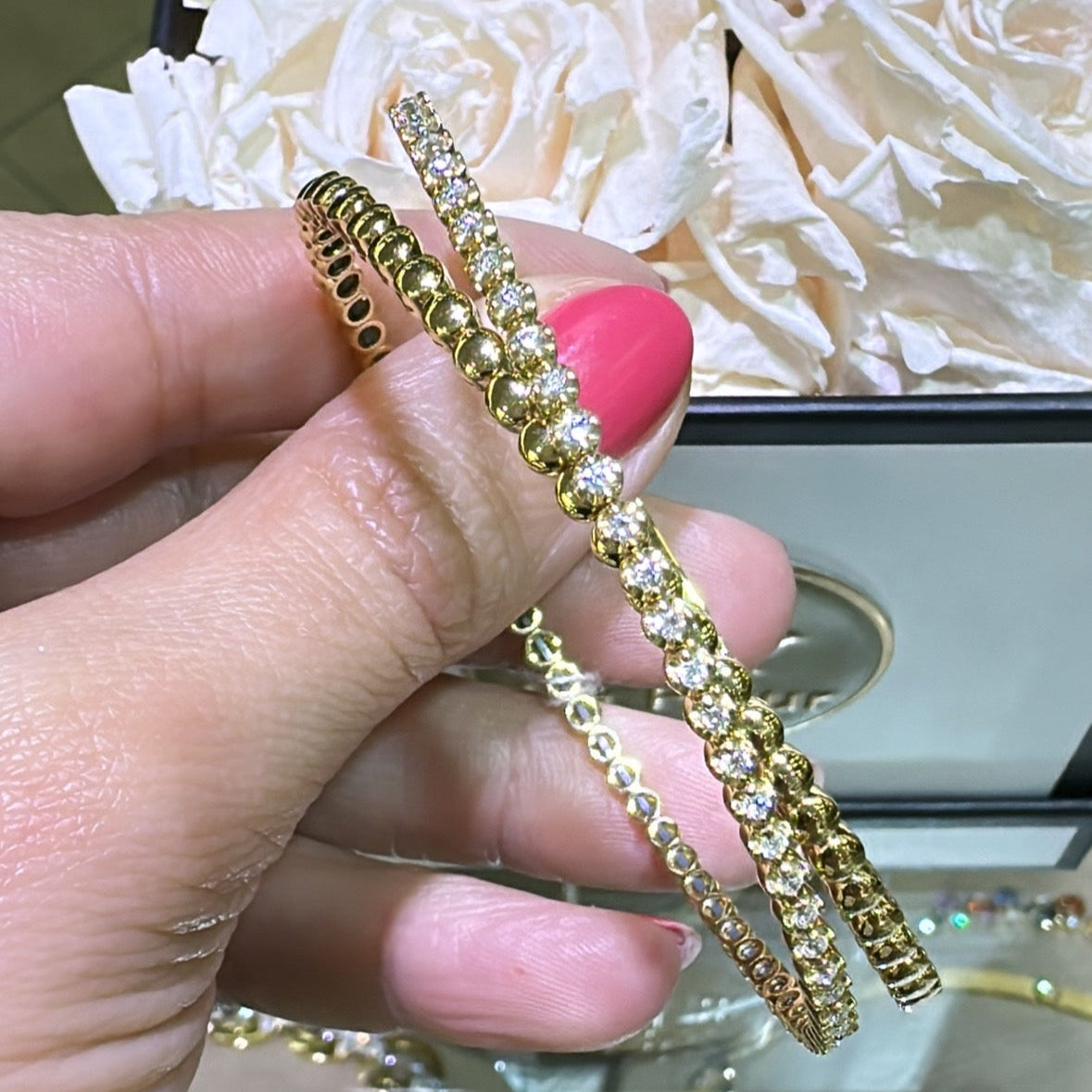 0.55ct tw Double Wrap Bracelet Diamond and Beaded Gold Bangle Bracelet