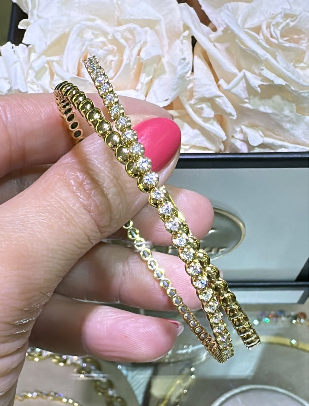 0.55ct tw Double Wrap Bracelet Diamond and Beaded Gold Bangle Bracelet