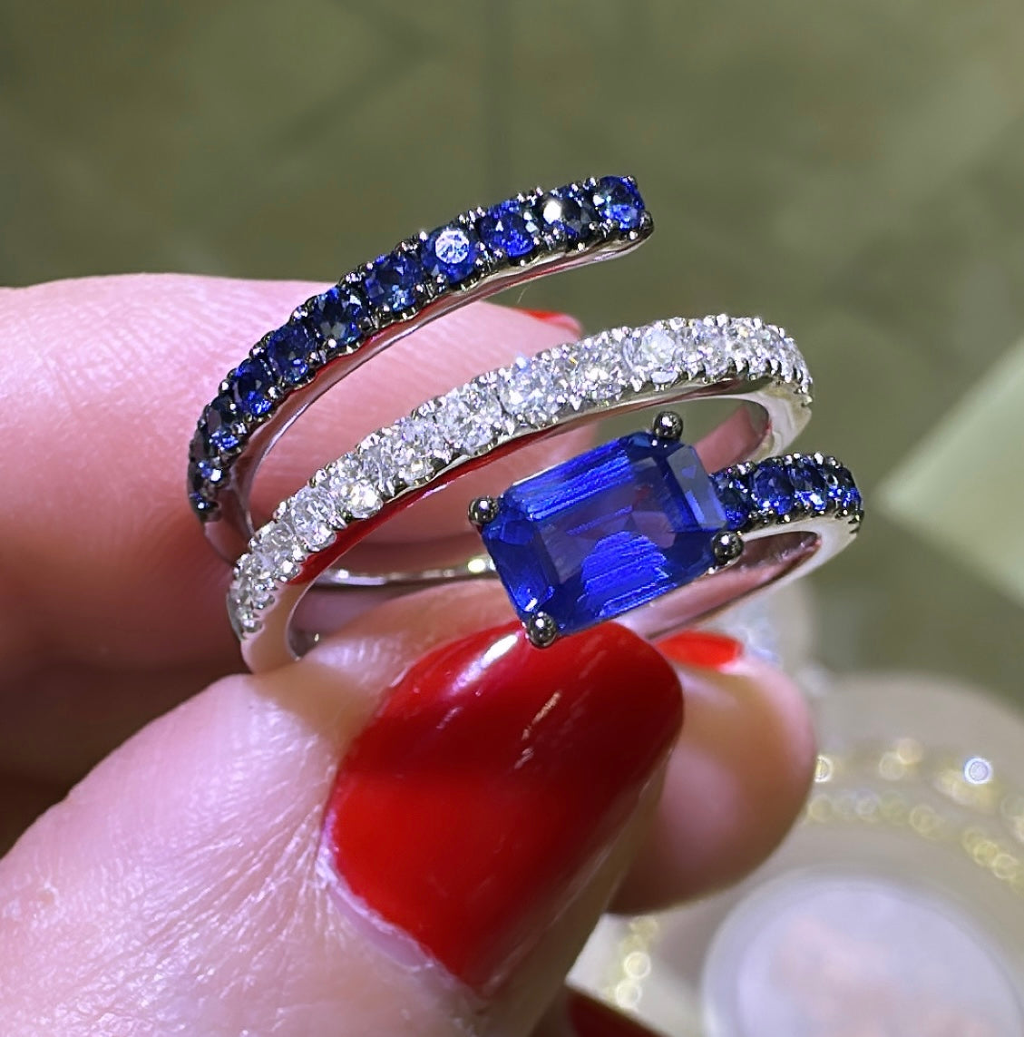 1.38ct tw Triple Spiral with Baguette-cut Sapphire Wrap Ring