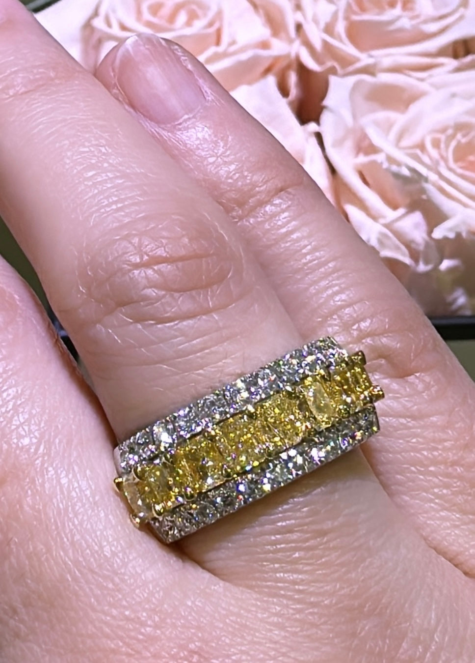 3.31ct tw Canary Fancy Yellow Radiant-cut and White Diamond Ring