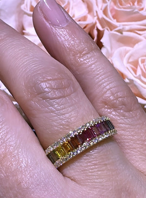 1.34ct tw Baguette Cut Rainbow Sapphire & Diamond Ring