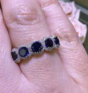 Ladies 1.69ct tw Five Stone Diamond and Blue Sapphire Ring