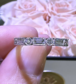 0.81ct tw Mix-shape Baguette and Rounds Alternating Diamond Halfway Eternity Ring