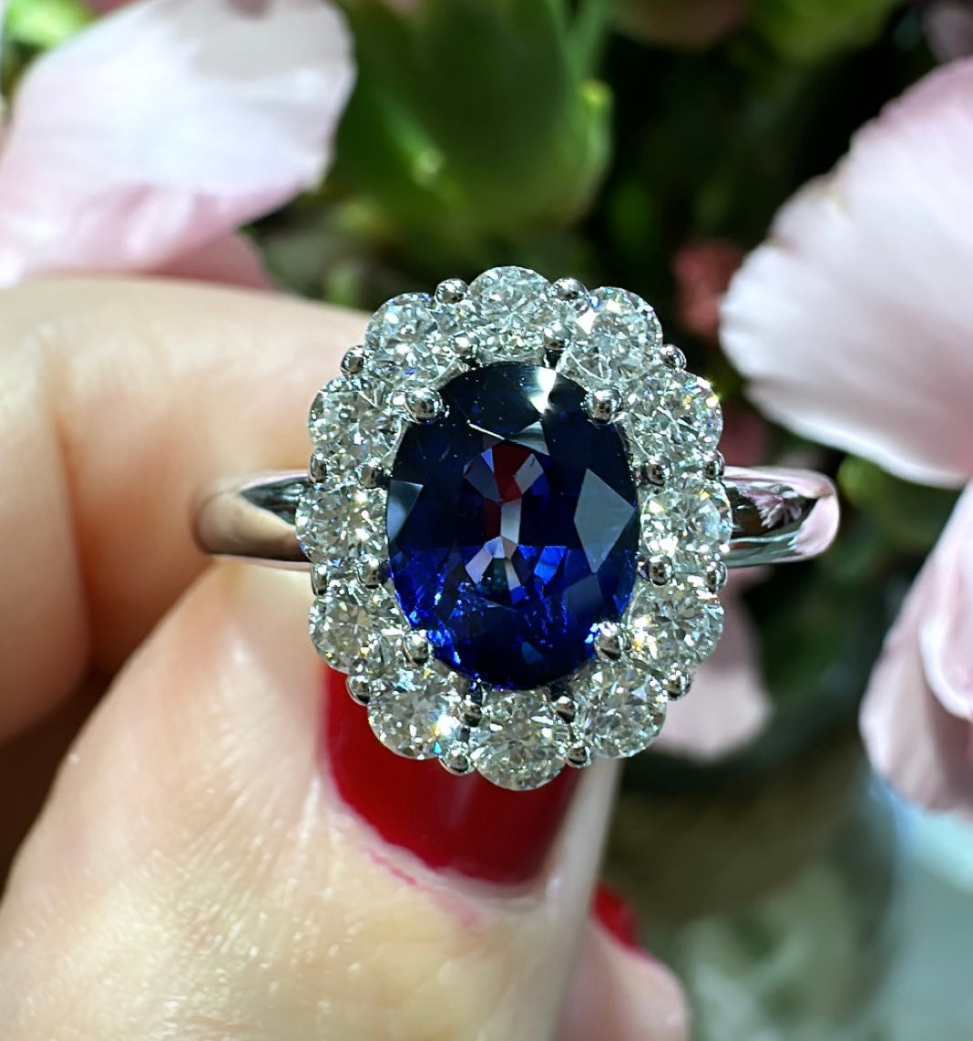0.34 CARAT ROYAL BLUE SAPPHIRE AND DIAMOND RING IN 18K WHITE GOLD |  Prestige Gems | Ceylon Sapphires