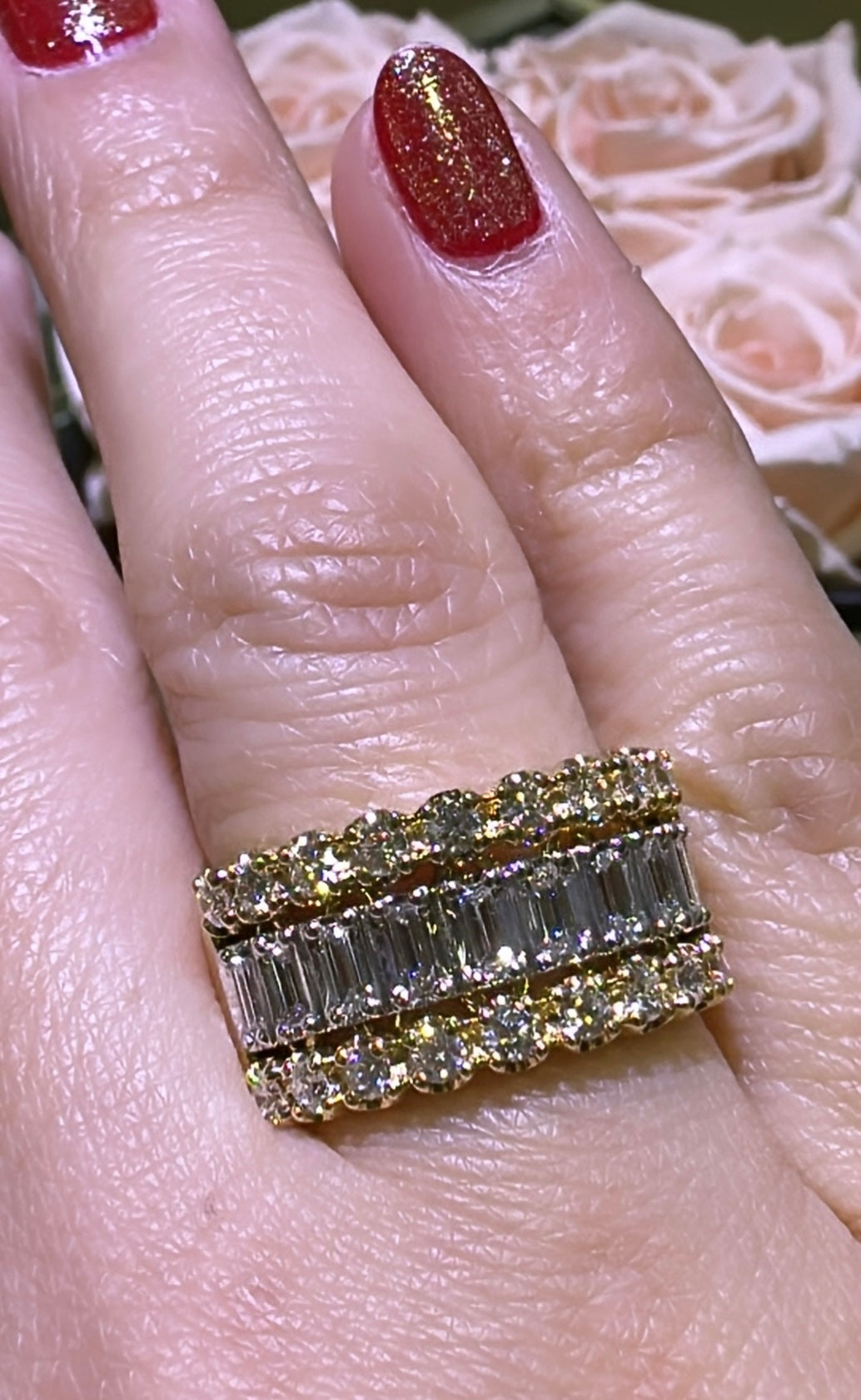1.20ct t.w. Diamond Baguette & Round Brilliant-cut Diamond Right-hand Cocktail Ring