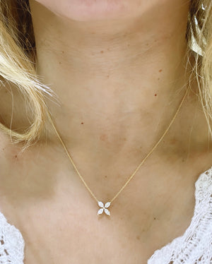 Ladies Diamond 0.46ct tw Flower Shape Marquise Pendant Necklace