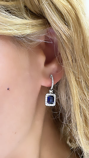 Royal Blue Emerald-cut Sapphire & Diamond Statement Earrings