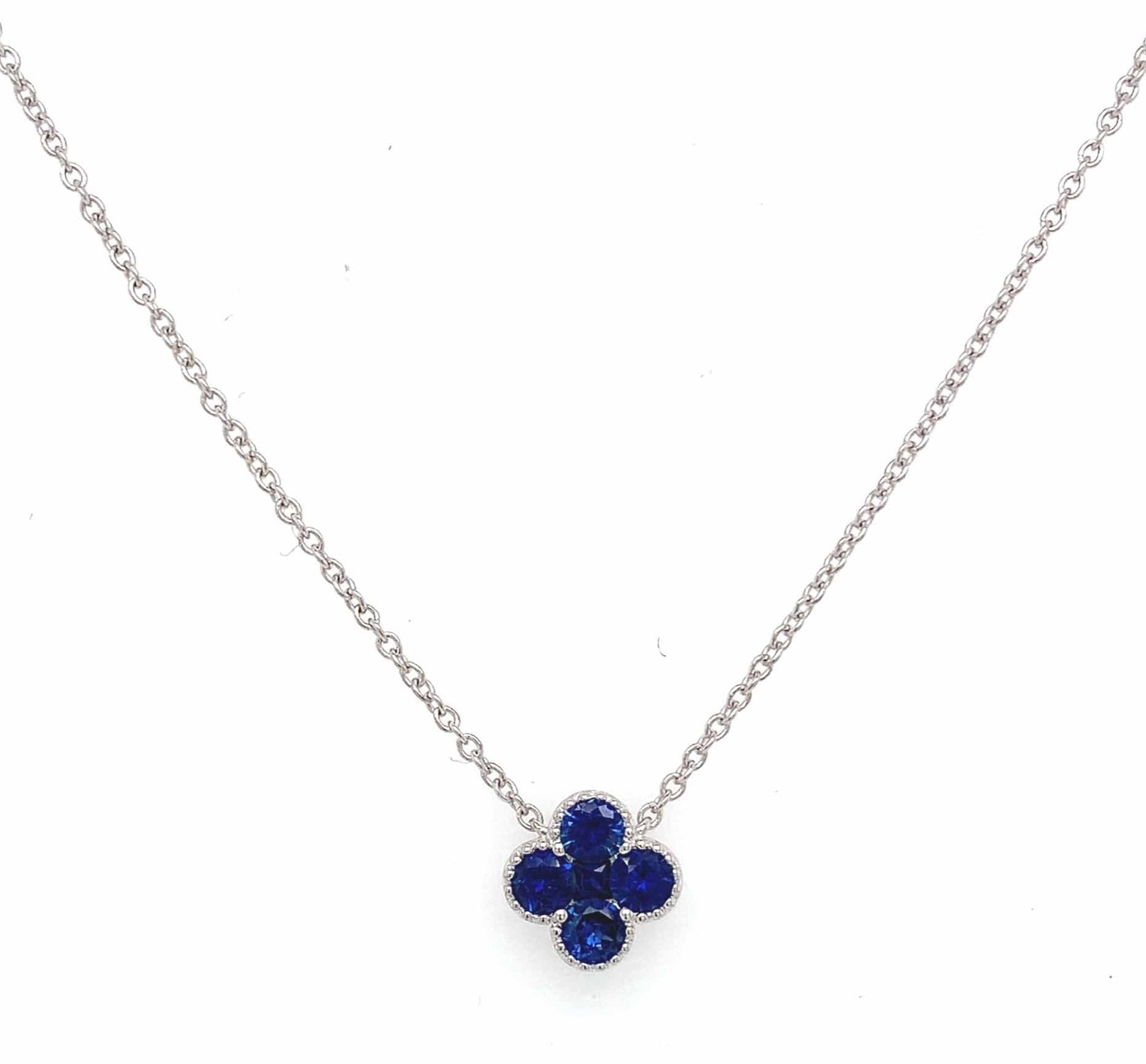 0.52ct tw Royal Blue Sapphire Clover Flover Shape Pendant Necklace