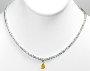 6.60carat Exquisite Diamond Tennis Line Necklace with Detacable GIA Certified Canary Fancy Deep Yellow Pear Diamond Drop
