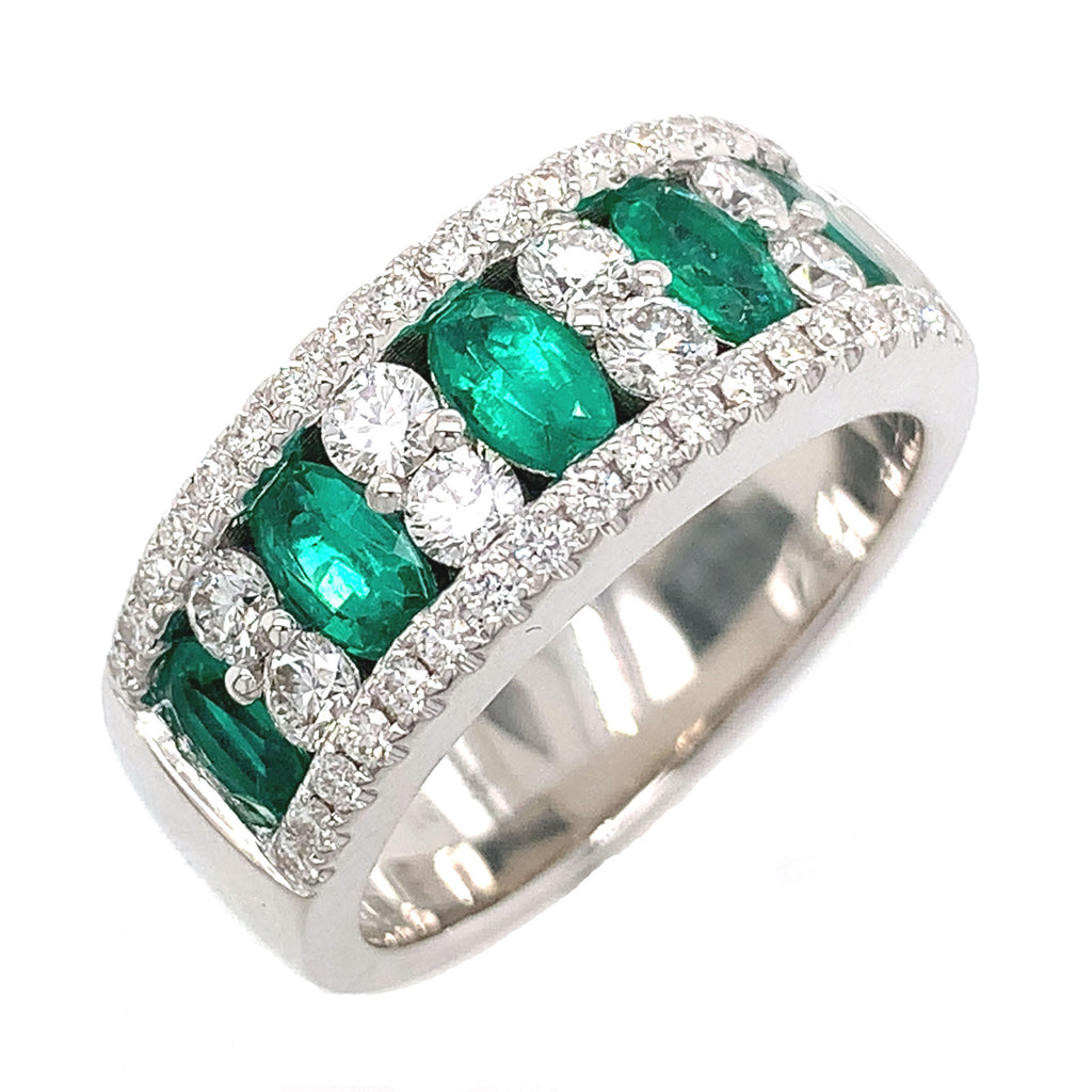 1.84carat Emerald Oval-cut and White Diamond Ring