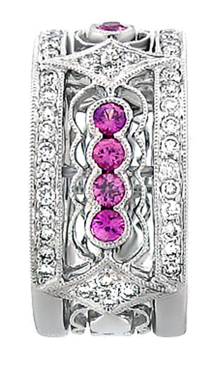Pink Sapphire And Diamond Fligre Ring