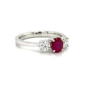 1.50ct tw Three Stone Ruby Center with Side Diamonds Ring