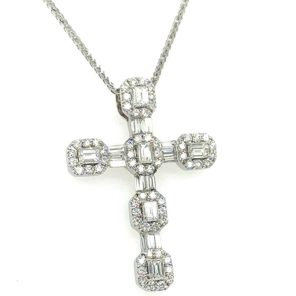 Baguette-cut Diamond Invisible-set Cross 1.96ct tw Pendant Necklace