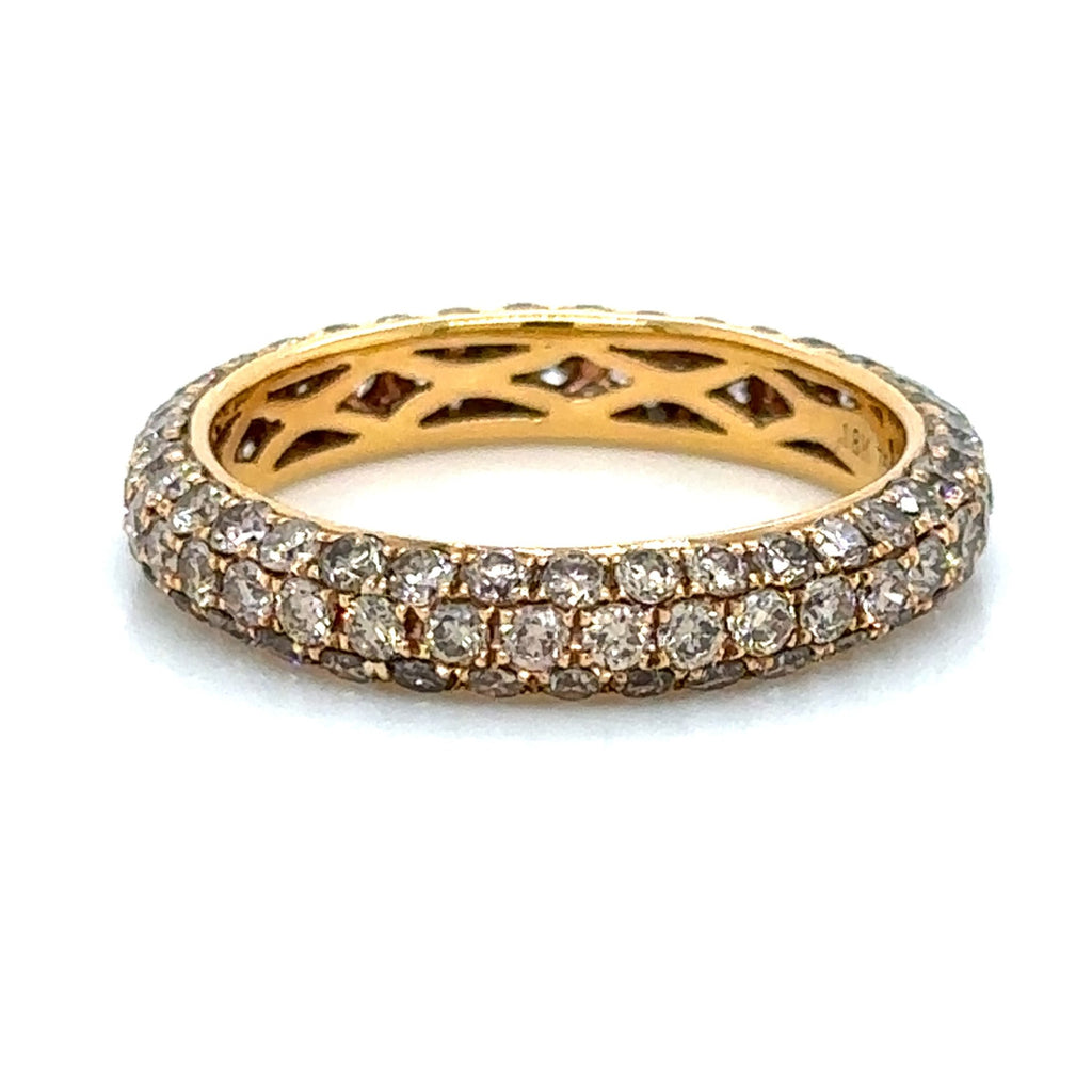 Champaign Color Three Row Pave Diamond Eternity Band Ring