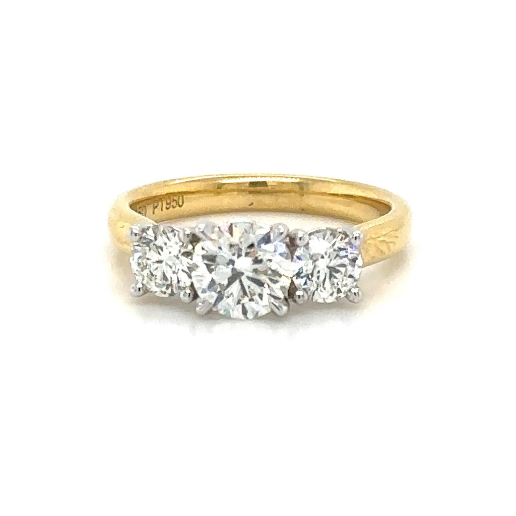 GIA Certified 1.49carat Round Cut Diamond Three Stone Engagement Ring