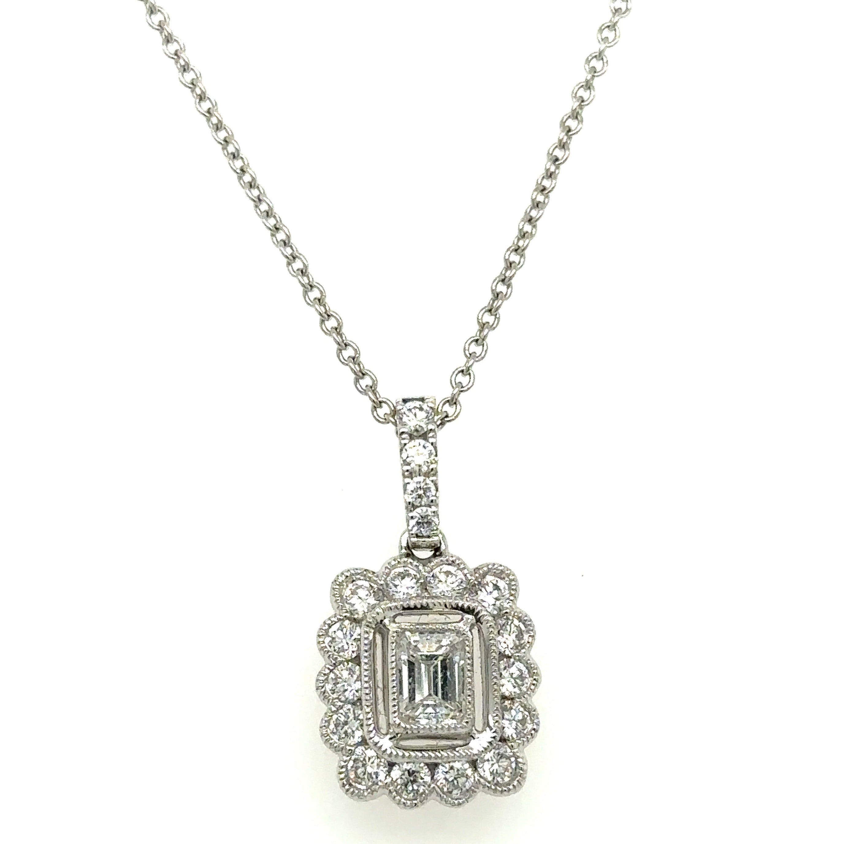 0.87ct tw Ladies Diamond Emerald-cut Center Pendant with Chain