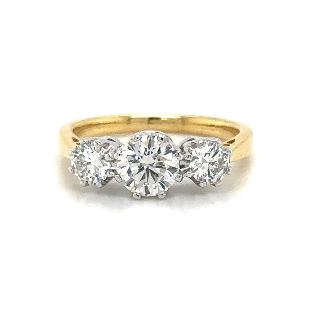 GIA Certified 1.36carat Round Cut Diamond Three Stone Engagement Ring