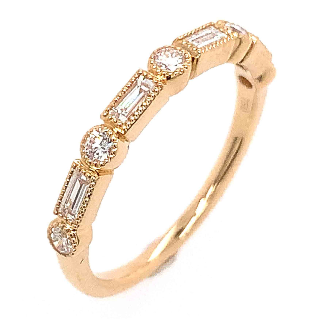 0.81ct tw Mix-shape Baguette and Rounds Alternating Diamond Halfway Eternity Ring