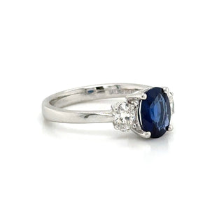 Blue Sapphire& Diamond Three Stone Ring
