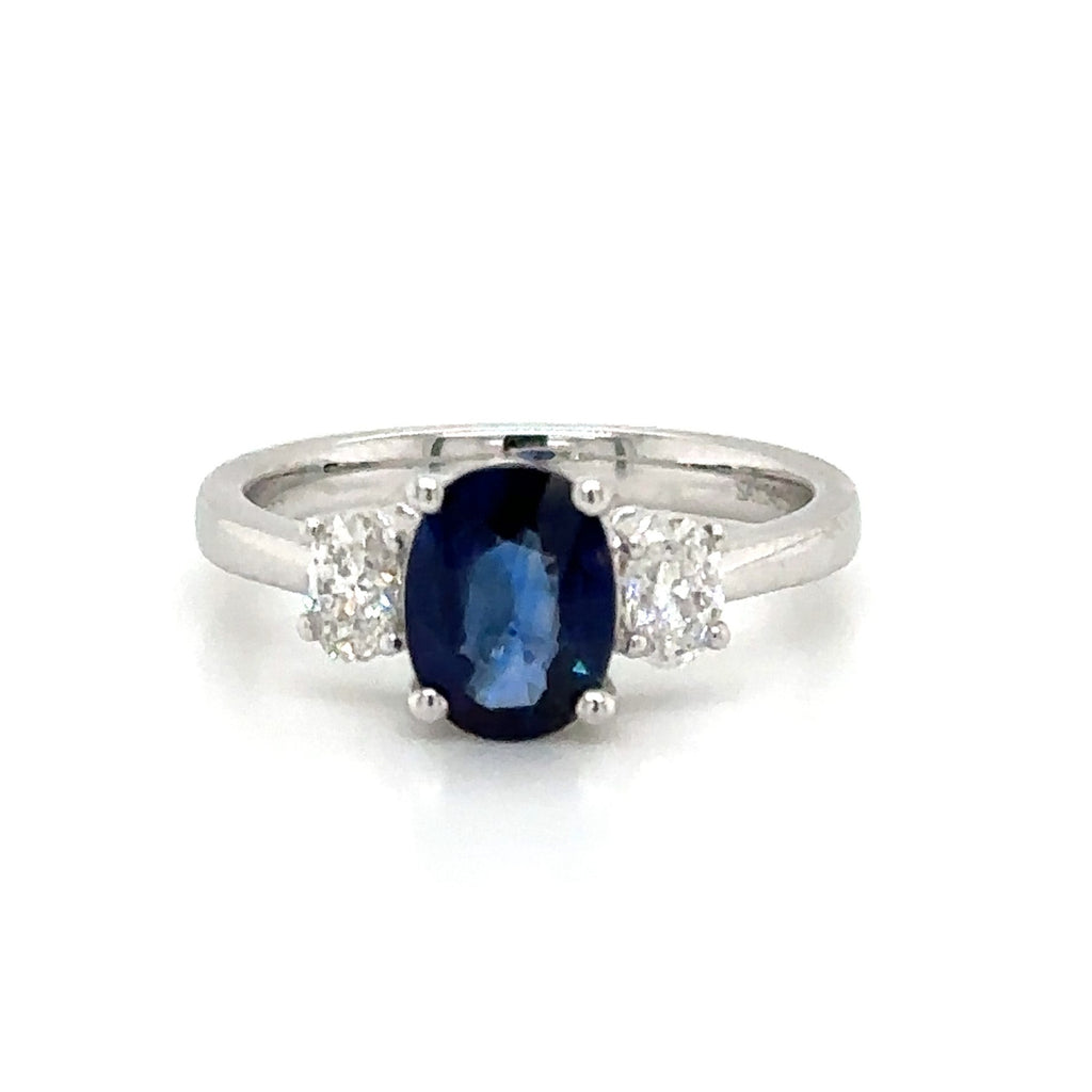 Blue Sapphire& Diamond Three Stone Ring