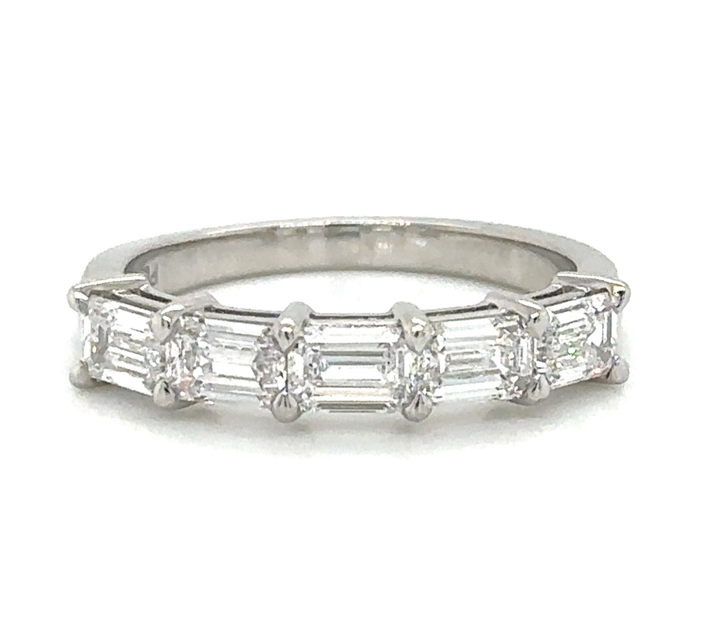 1.51ct tw. GIA Certified Platinum Emerald Cut Horizontally Set 5 Stone Ring