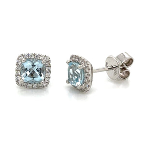 Cushion-cut Blue Topaz and Diamond Stud Earrings