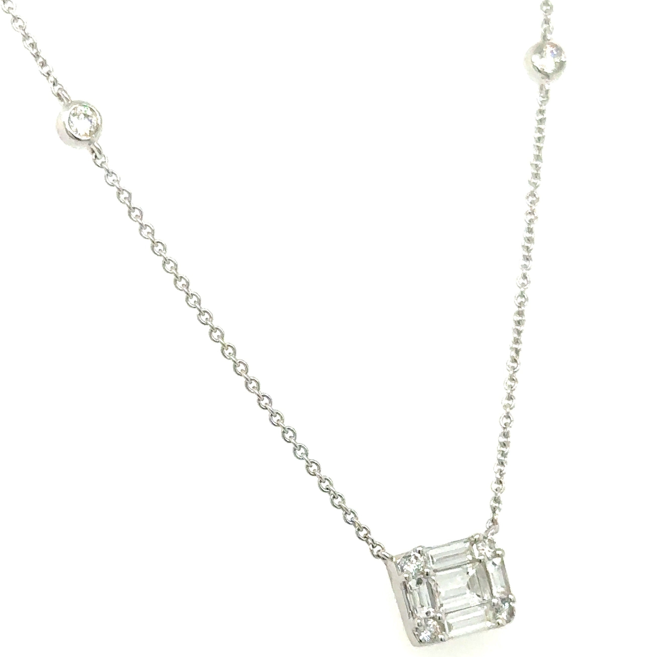 0.55ct tw Ladies Diamond Invisible-set Rounds & Baguette Diamonds Pendant Necklace