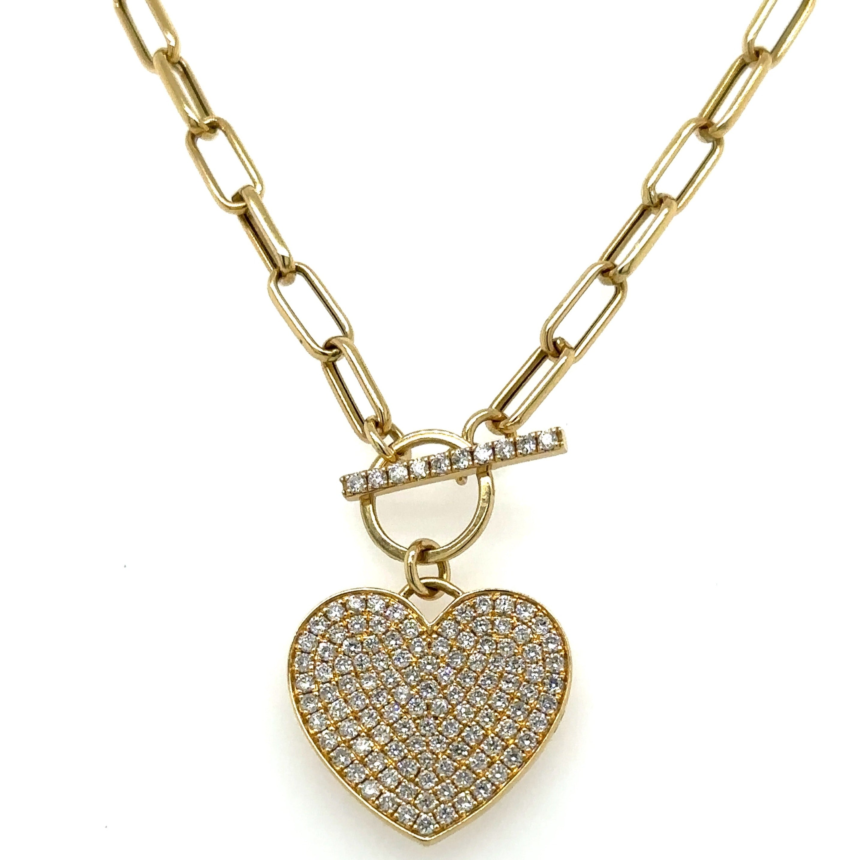 Ladies Diamond Pave Heart Pendant Necklace