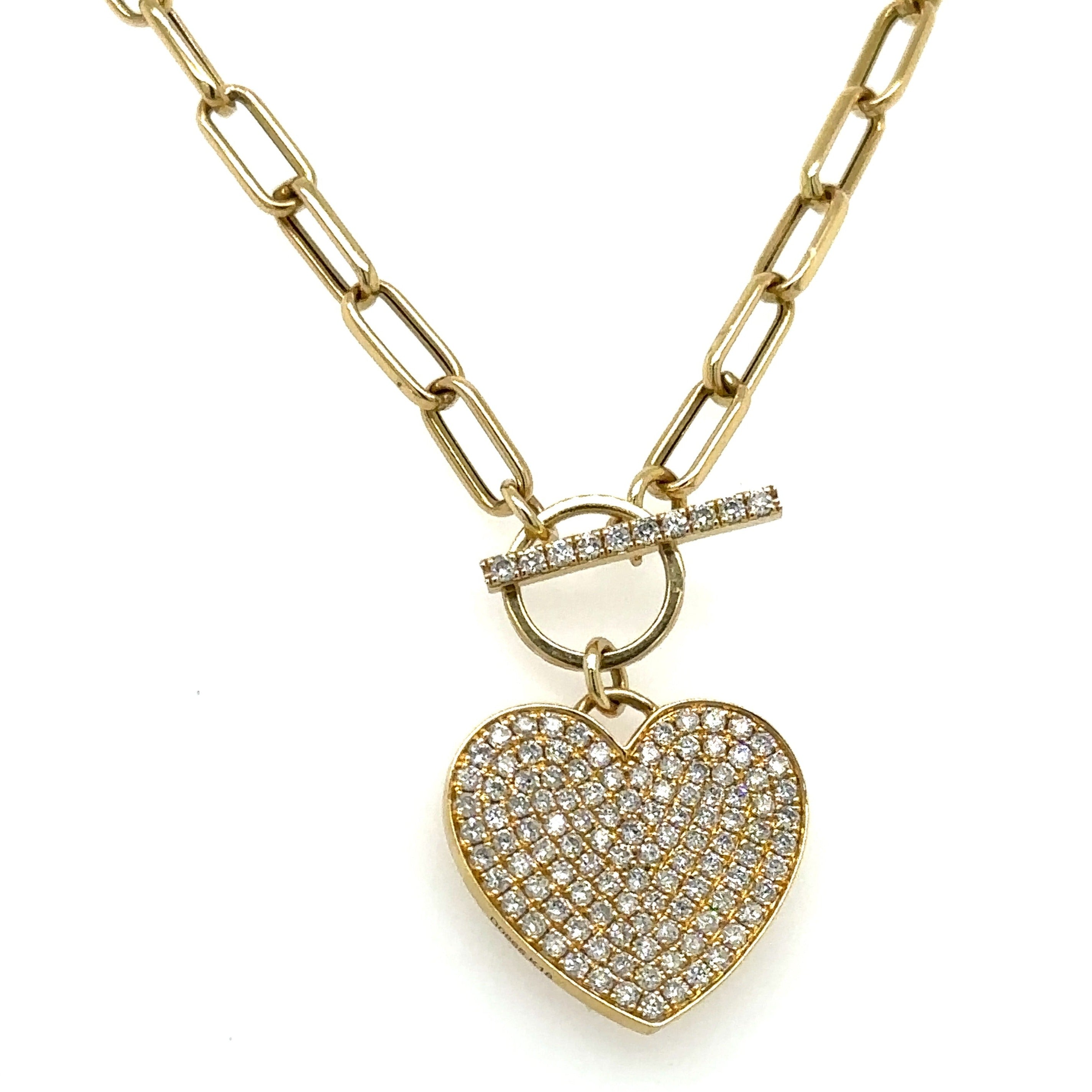 Ladies Diamond Pave Heart Pendant Necklace