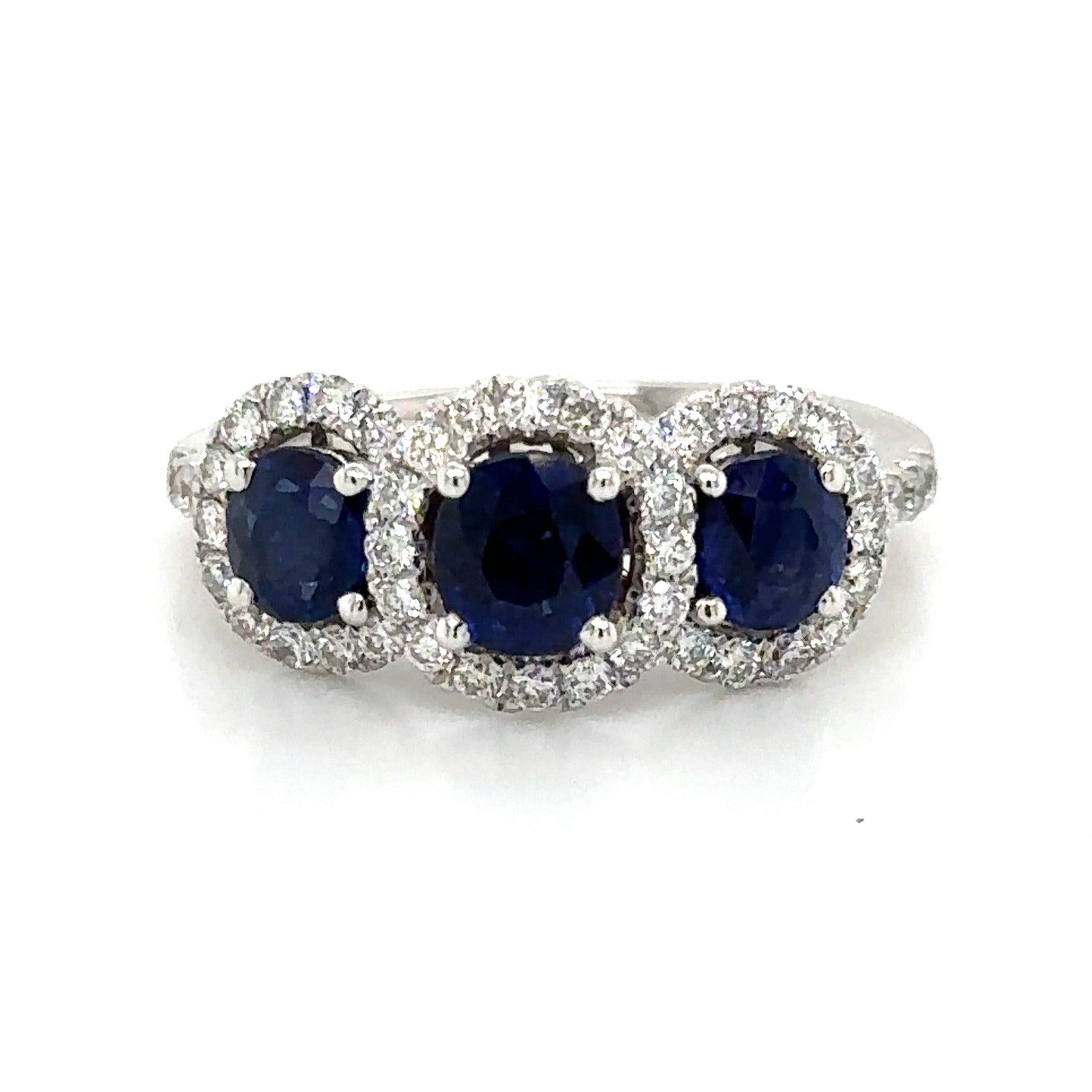 2.32carat Three Stone Royal Blue Sapphire & Diamond Ring