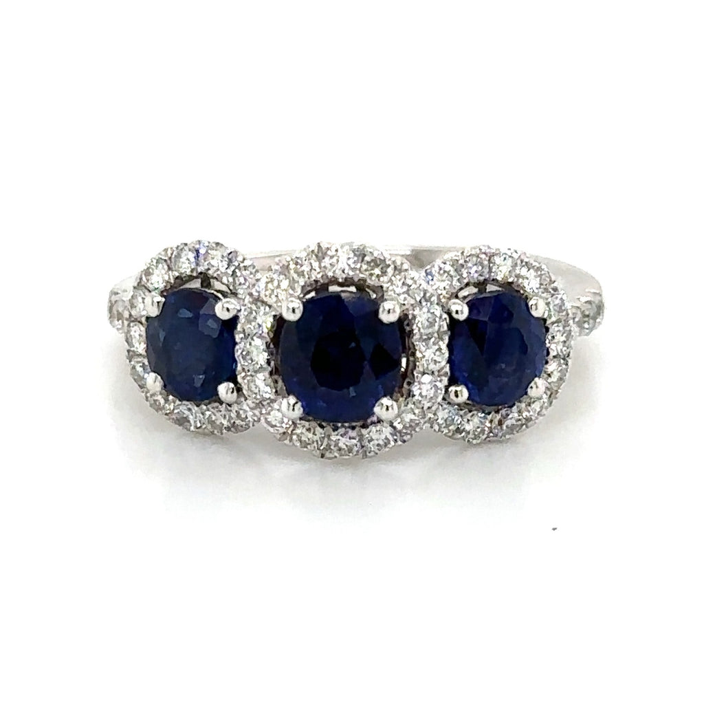 2.32carat Three Stone Royal Blue Sapphire & Diamond Ring