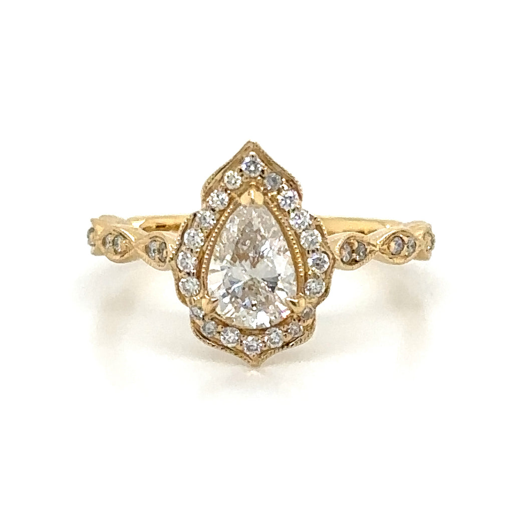 Antique inspired Pear Shape 0.79ct tw Diamond Ring