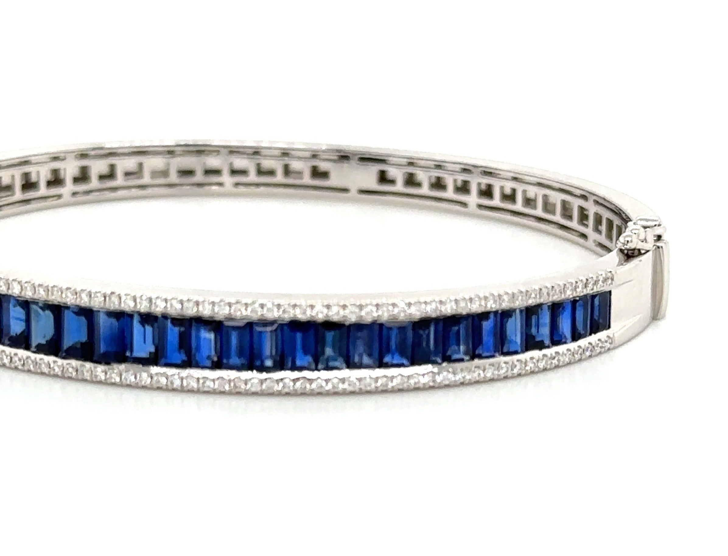 Royal Blue Sapphire & Diamond White Gold Bangle Bracelet