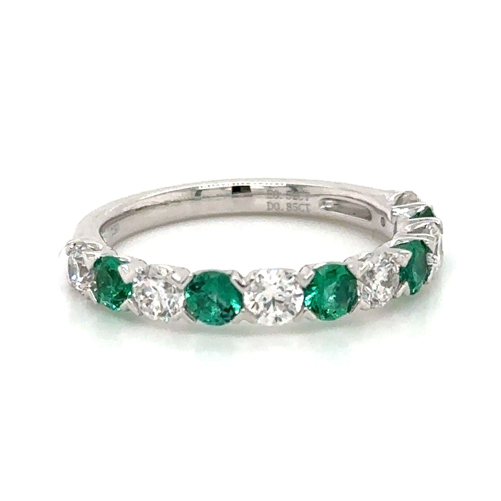 Green Emerald & Diamond Alternating Ring