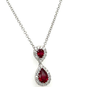 0.86CT TW Double Ruby and Diamond Pear Shape Pendant Necklace