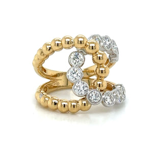 Ladies Two Tone Beaded Gold And Link Diamond Ring