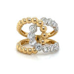 Ladies Two Tone Beaded Gold And Link Diamond Ring