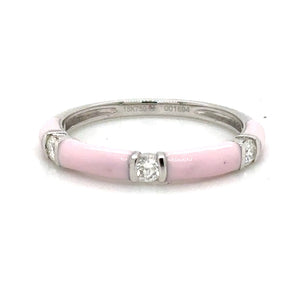 Three Round-cut Diamond Pink Enamel Stackable Ring