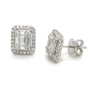 1.29ct tw Ladies Diamond Stud Earrings with Rounds & Baguette-cut Diamonds