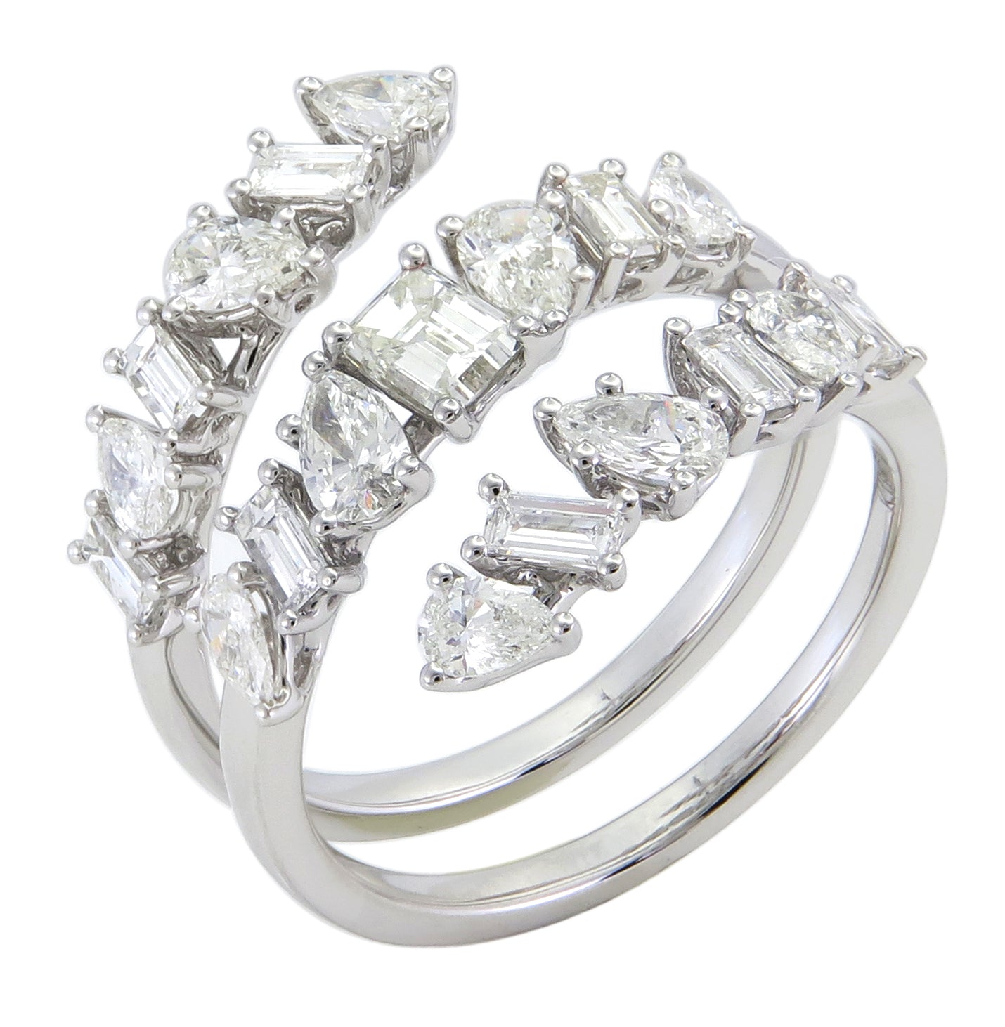 2.00ct tw Mix shape Emerald-cut, Pearl-cut Diamond Wrap Ring – HANIKEN ...
