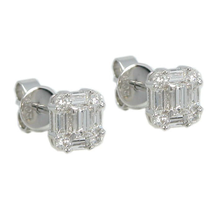 0.53ct tw Ladies Diamond Stud Earrings with Rounds & Baguette-cut Diamonds