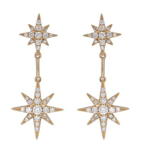 0.54ct tw Starburst Double Diamond Drop Dangling Earrings