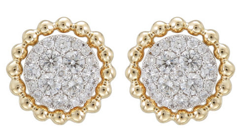0.91ct tw Diamond Cluster Invisible Set with Beaded Gold Halo Stud Earrings
