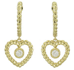 0.08ct tw Heart Shaped Open Heart Twisted Rope Design Diamond Dangling Earrings